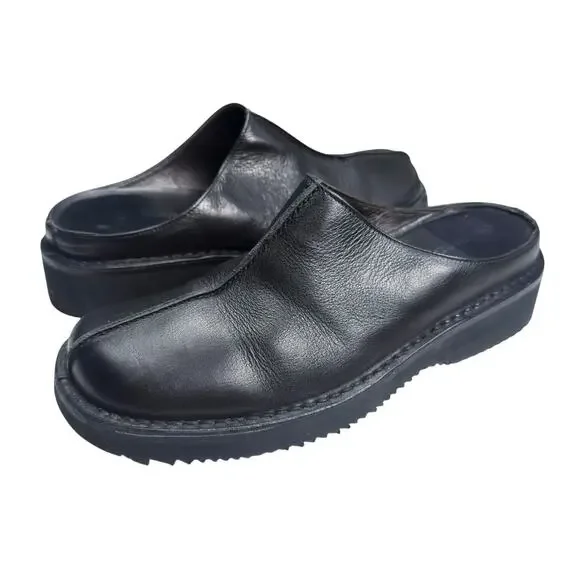 Banana Republic | Men | Classic Black Seamed Slip On Leather Clog Mules | 10 D