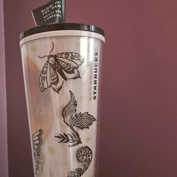 Glitter Full Moon Starbucks Tumbler with Butterfly and Black Lid
