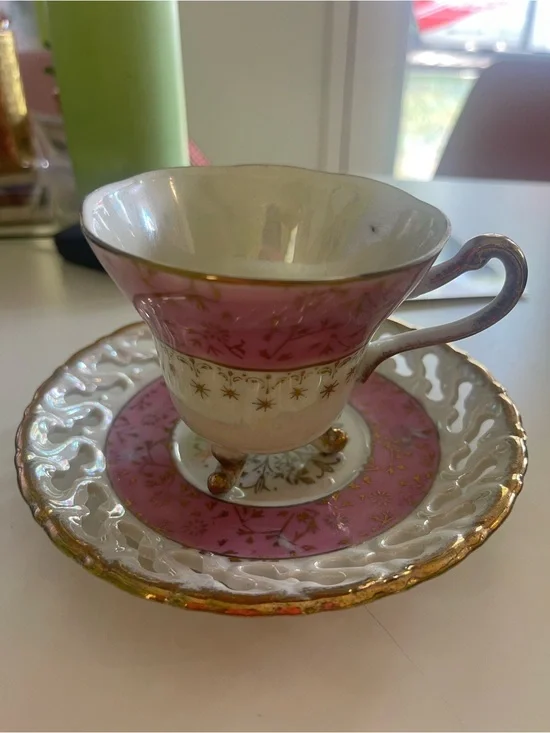 Vintage Pink and Gold Porcelain Teacup & Saucer Set