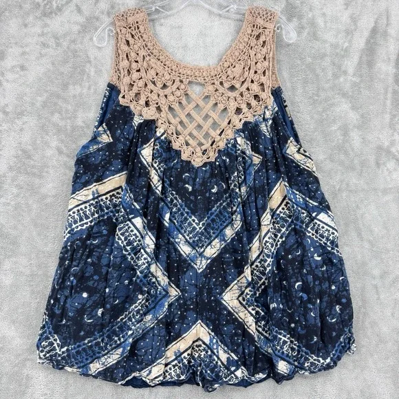 Free People Romper Womens Medium Celeste Macrame Bohemian Pockets Playsuit Beach