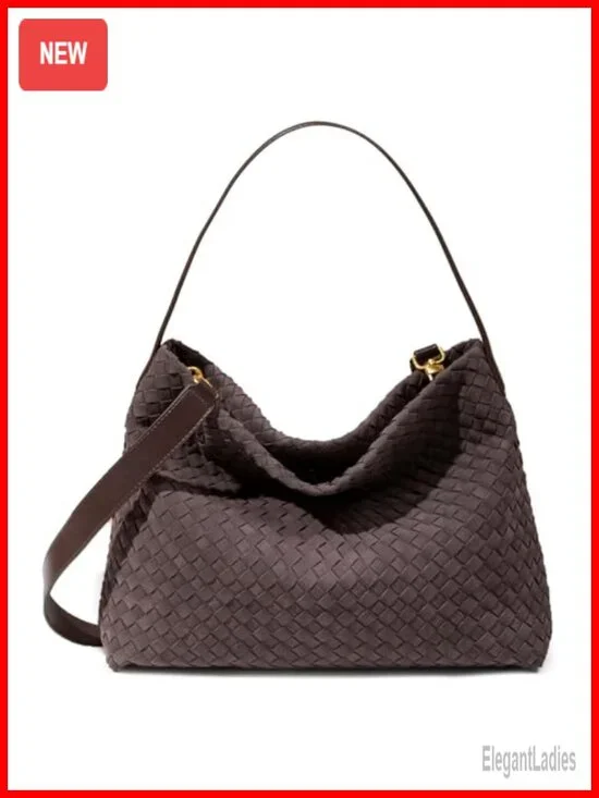 Woven Hobo Handbag Slouchy Shoulder Purse Crossbody Faux Suede Tote