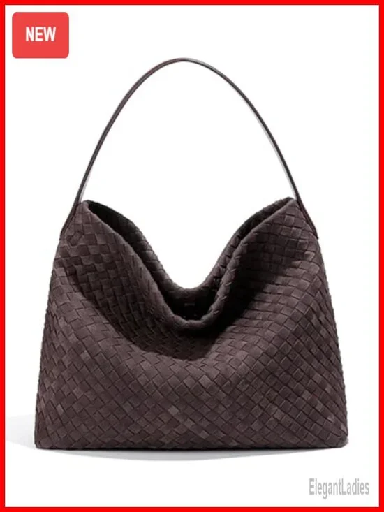 Trendy Suede Woven Tote Bag Hobo Shoulder Bag Work Purse Travel Handbag