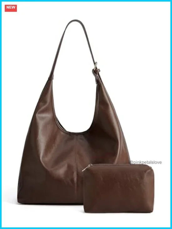Soft Vegan Leather Hobo Bag with Pouch Shoulder Crossbody Tote