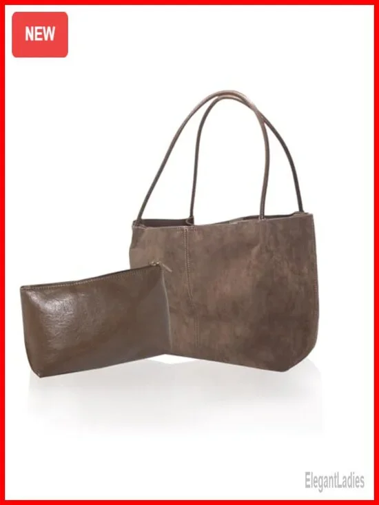 Large Faux Suede Hobo Shoulder Bag with Buckle
