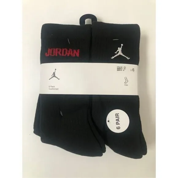 Jordan Boys Crew Socks 6 pack size Youth 5Y-7Y, Men’s 6-8, women’s 6-10
