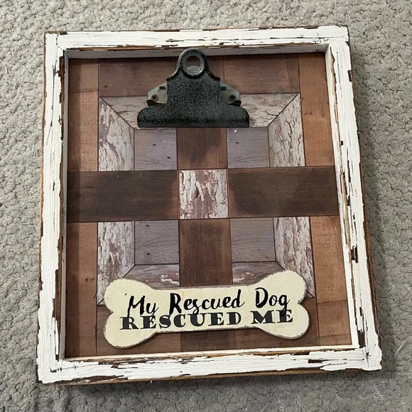Youngs Inc Distressed Wood Frame Dog Lover Clipboard My Rescued‎ Dog Rescued Me