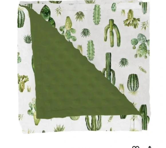 Watercolor Catus Baby Blanket Green Cactus leaves soft mink dotted backing NWT