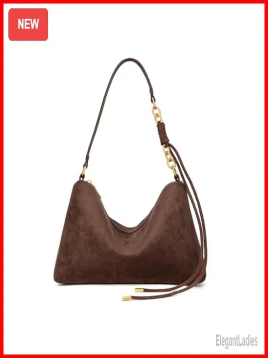 Faux Suede Hobo Shoulder Bag with Adjustable Strap