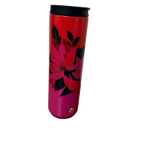 Starbucks Holiday 2021 Stainless Steel Tumbler Red Pink Poinsettia Floral 16 oz