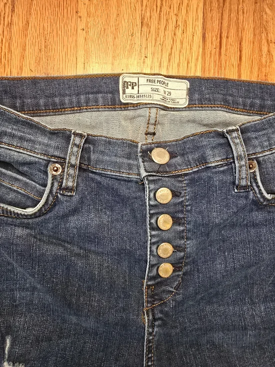 Free People Button Fly Skinny Jeans Distressed Raw Hem Women's W29