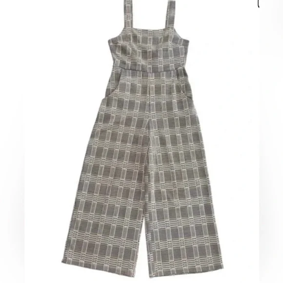 FREE PEOPLE open/tie back plaid  jumpsuit wide leg cropped stretch Size 2