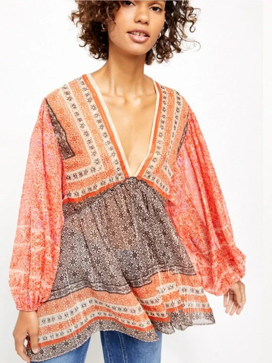 Free People Aliyah Boho Babydoll Top (M)