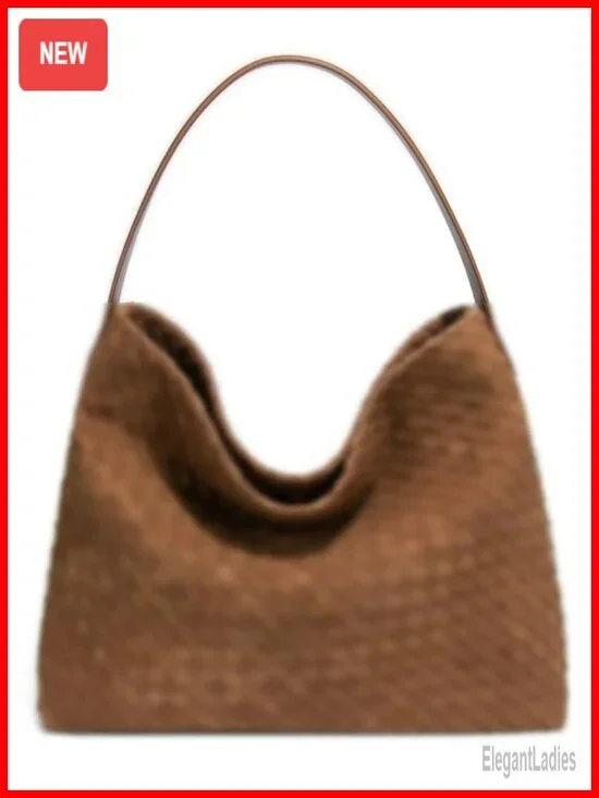 Faux Suede Woven Hobo Bag Shoulder Tote Satchel