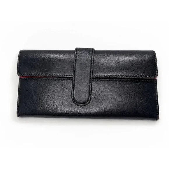 Hobo International Black Leather Snap Tab Checkbook Wallet