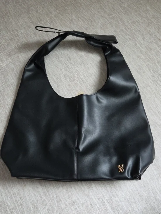 Black Vegan Leather Hobo Bag with Gold Accent
