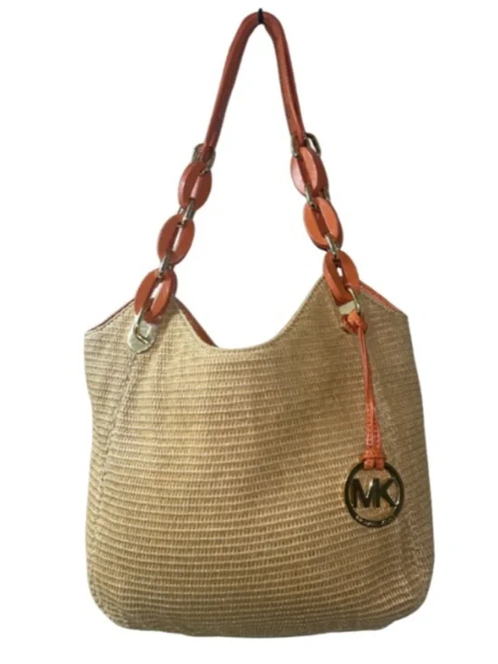 Michael Kors Lilly Woven Straw Hobo Bag - Orange/Tan - EUC