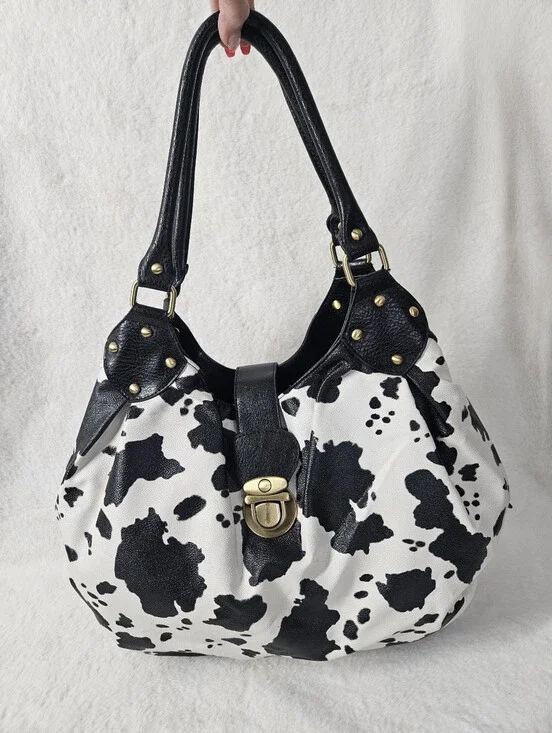 Faux Leather Cow Print Hobo Bag