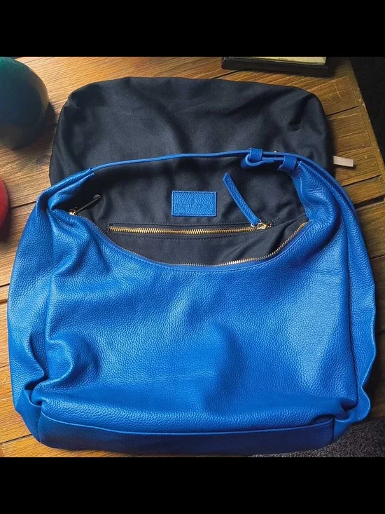 ​Tote Le Monde Blue Pebbled Leather Barcelona Slouchy Hobo Bag
