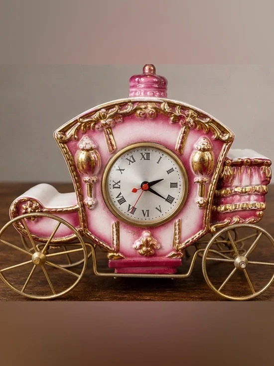 Vintage Oxford Metal spinning Princess Carriage Clock -Ceramic/ Electric/ Glam