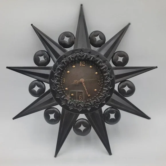 Zelco Vintage Sunburst Wall Clock Black Metal Starburst Mid Century Modern 18in