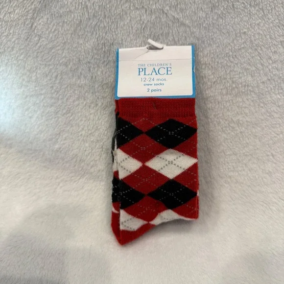 The Childrens Place Toddler Argyle Crew Socks 2 Pairs Size‎ 12-24 Months NWT