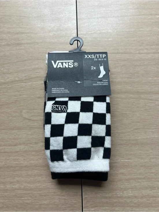 VANS Unisex Kids Crew Socks 2-Pair Black and White Checkered XXS / 10.5-13