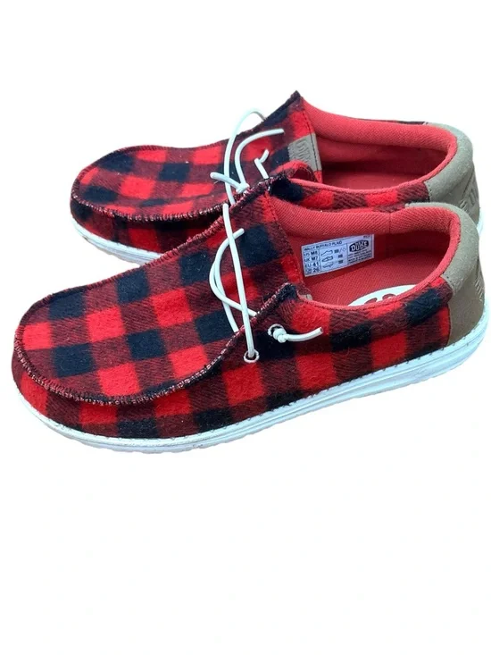 Hey Dude Men's Red and Black Buffalo Plaid Slip-On Loafers