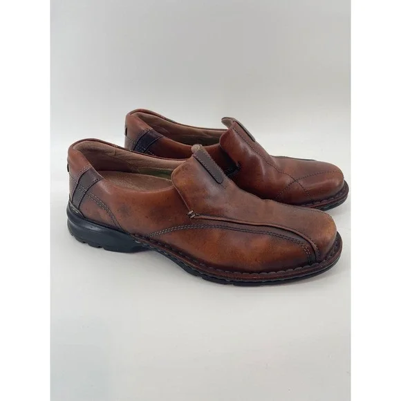 Clarks Mens Brown Leather Slip On Loafers Bicycle Toe Shoes 70846 Size 12M