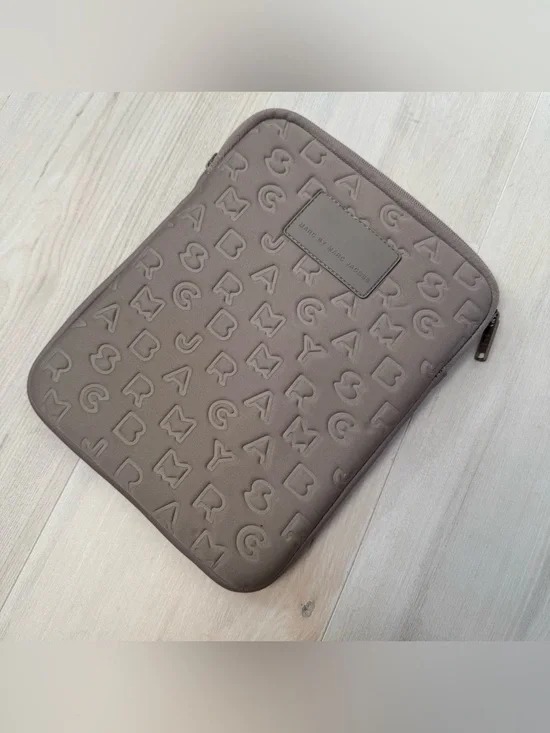 Marc by Marc Jacobs Taupe Embossed Logo iPad case with plush inside 10.5” x 8”