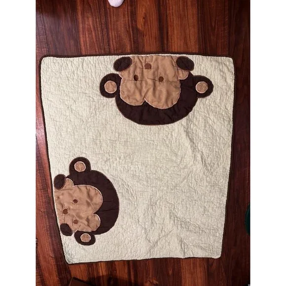 Peek a Boo MONKEY Baby Blanket Head Face Reversible Green‎ White Brown Stripe