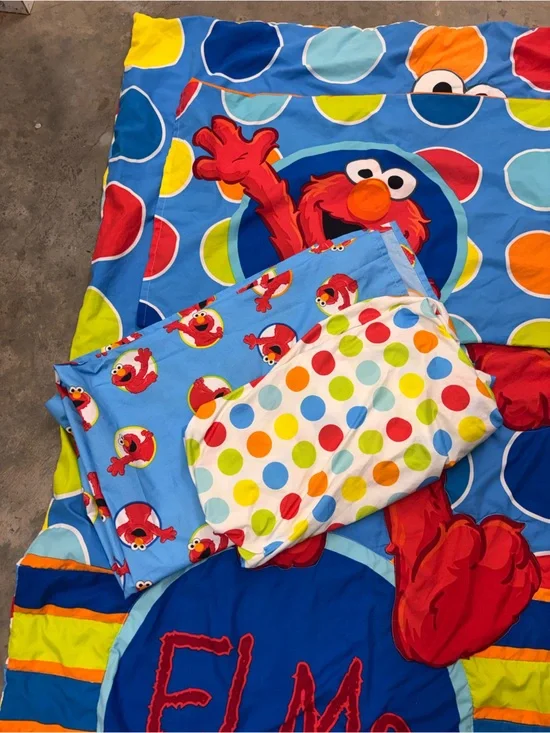 Vintage Sesame Street Elmo Toddler Bedding Set Comforter Sheets Pillowcase 2000s