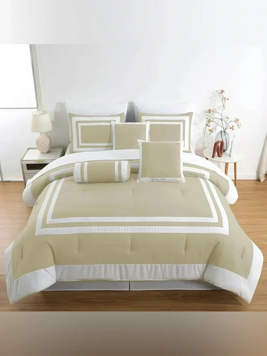 Taupe and White king 3 piece Comforter Set