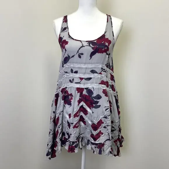 Free People Intimately Boho Floral Lace Asymmetrical Flowy Tank Top Size XS