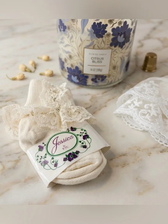 NWT Vintage Jessica by KTC Lace Trim Girl Baby Socks Sz 3-4.5