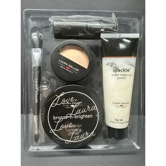 NEW Laura Geller Set 2 brushes Spackle, Baked Highlighter Duo, Bronze-n-Brighten