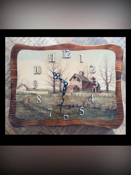 Vintage Wall Plaque With Working Clock Barn Farmhouse Country 14.5”x10.5 Tested