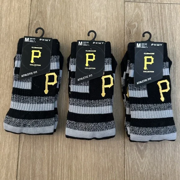 Pittsburgh Pirates Buccos MLB Crew Socks‎ 3 Pr Athletic Fit Med Y1-6,W3-8 NEW