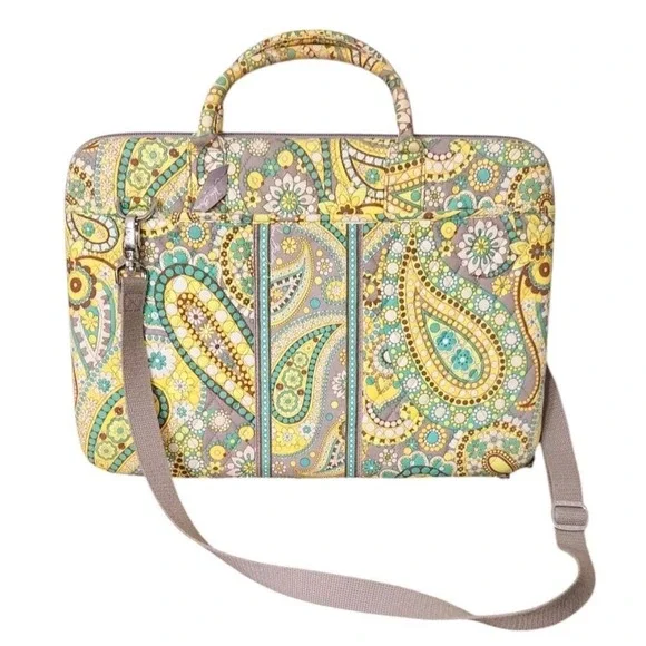 Vera Bradley Laptop‎ Hardshell Quilted Crossbody Bag Yellow Turquoise Paisley