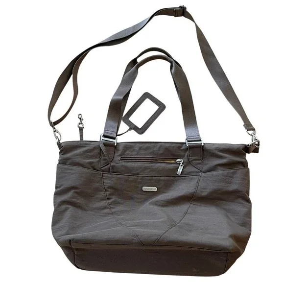 Baggallini Mushroom Brown Nylon Laptop Tote Bag‎ Crossbody Travel Work Bag