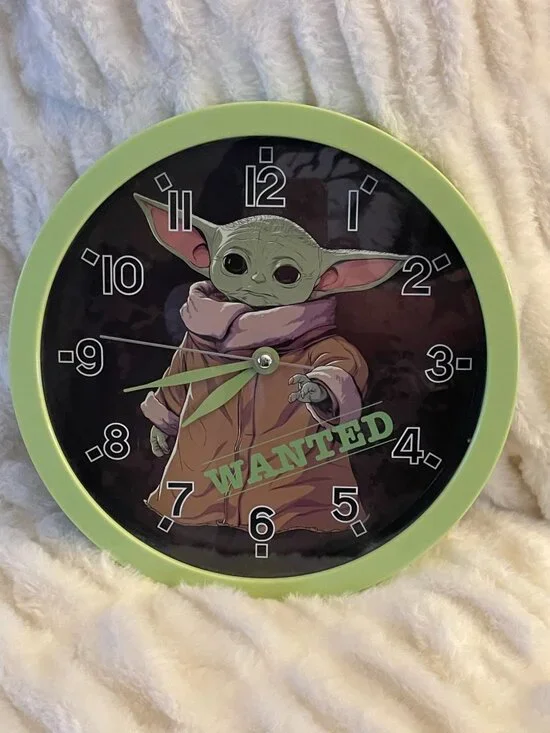 Star Wars Mandalorian Grogu Baby Yoga “Wanted” Analog Wall Clock, 10”