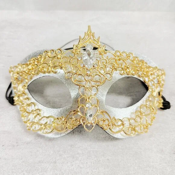 Vintage mask, theatrical mask, 2 in 1 silver mask, cosplay mask, Prom mask
