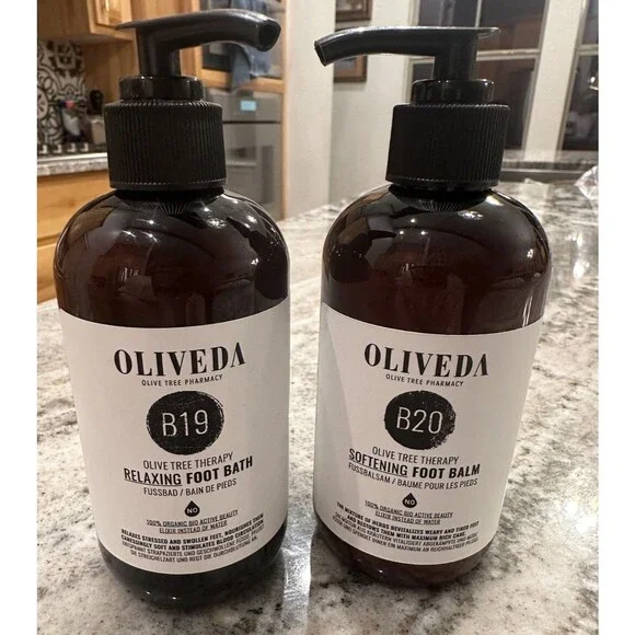 2pc  Oliveda B19 Relaxing Foot Bath B20 Softening Foot Balm Olive Tree Therapy
