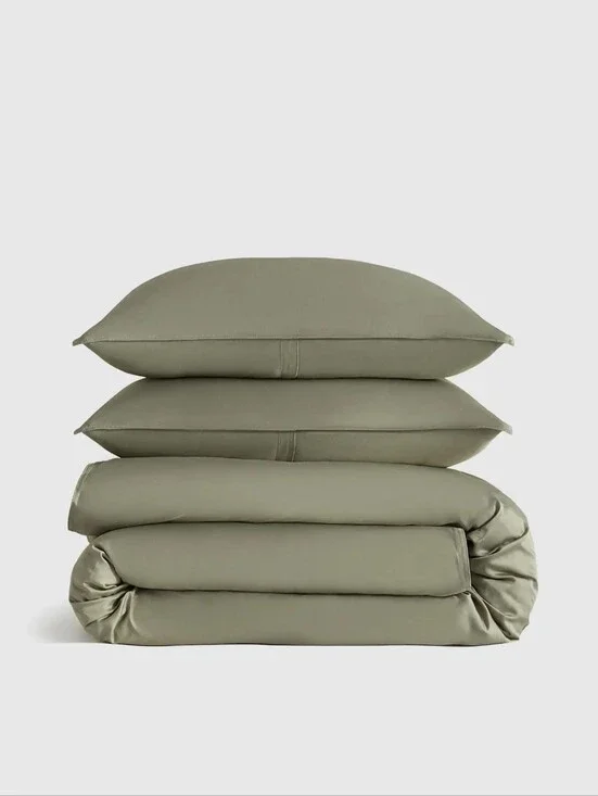 Quince Organic Bamboo Sage Green Duvet Cover With Shams Set  Full/queen NWT
