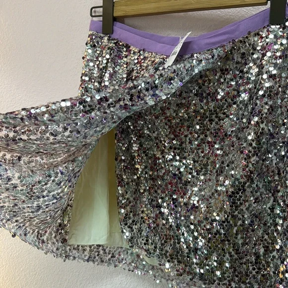 NWT J. Crew Skirt MINI faux wrap skirt silver purple‎ sequins side zipper Tag:6
