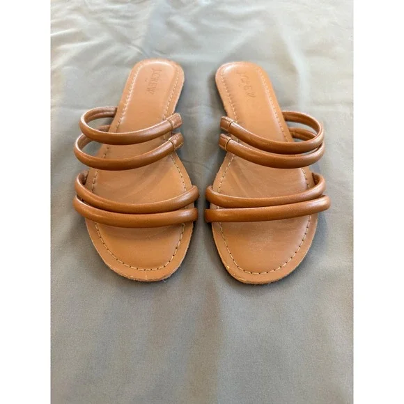 J.‎ Crew Womens Tan Brown Multi Strap Padded Slide Sandals Flat Shoes Size 6