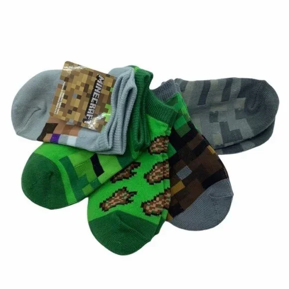 Minecraft Socks Toddler Shoe Size 4.5-8.5 5 Pairs Ribbed Cuffs NEW‎ NWT