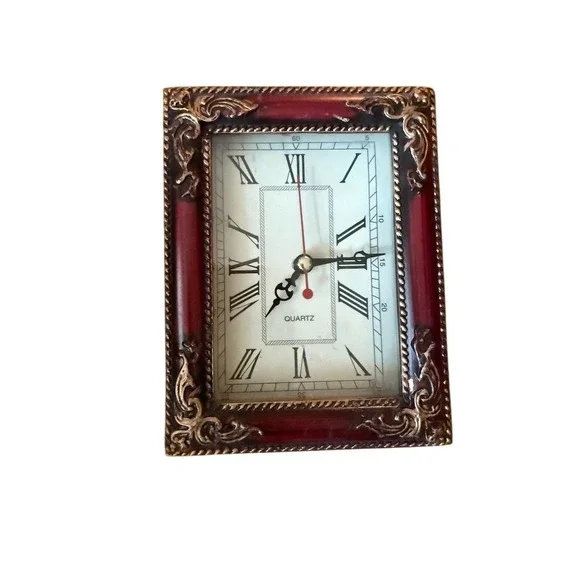 Forever Beautiful Vintage Ornate Wall Clock Red & Gold Roman Numerals analog 6x5