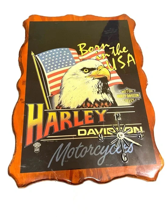 Harley-Davidson Black Dial Wall Plaque with Orange Scalloped Frame