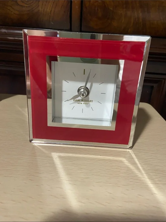 Isaac Mizrahi Red and Mirror Square Accent Clock