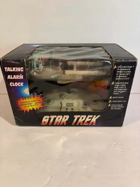Vintage 1994 Star Trek Talking Alarm Clock USS Enterprise in Open Box
